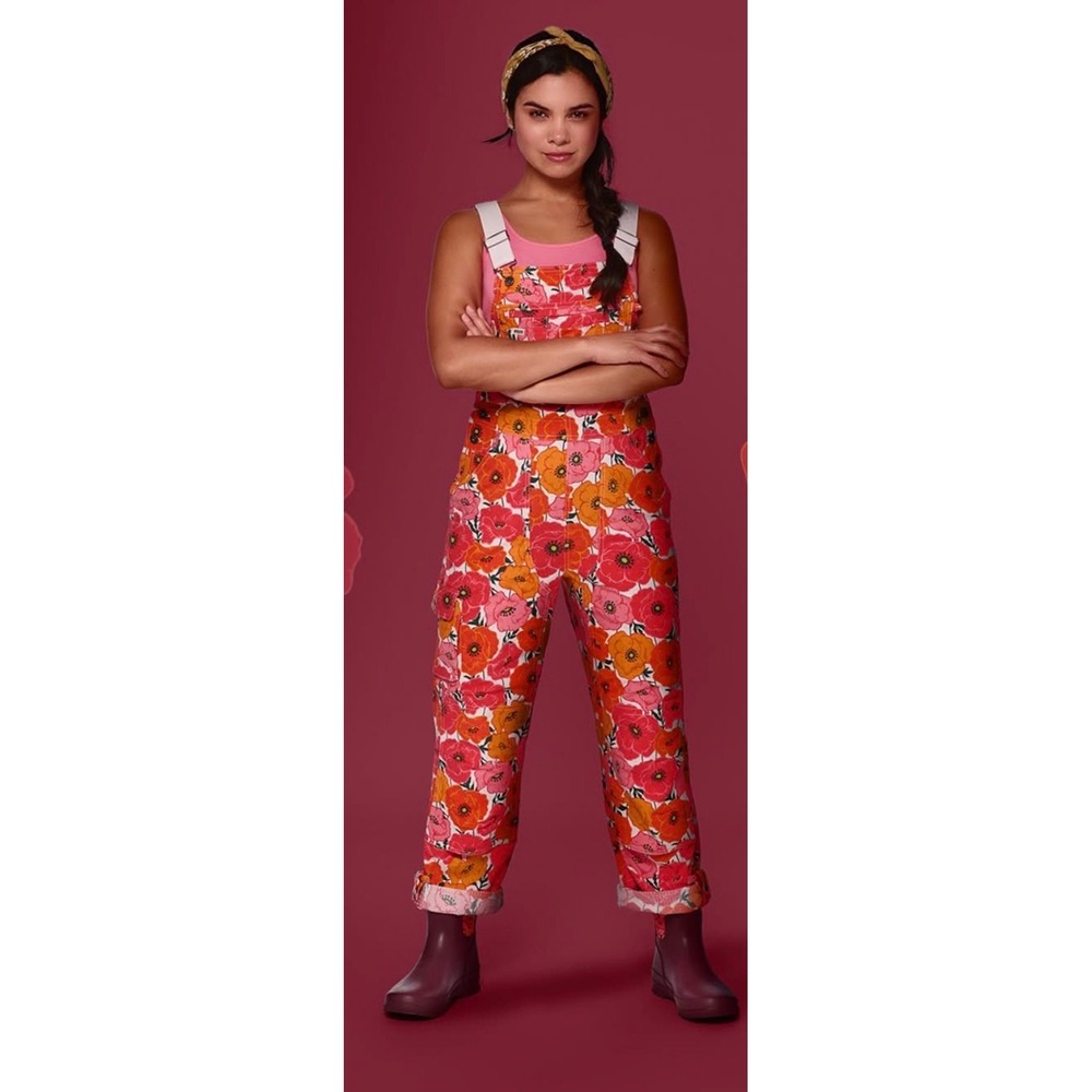 Duluth Trading Co Heirloom Gardening Overalls Red Floral Ripstop Medium x 29 NEW